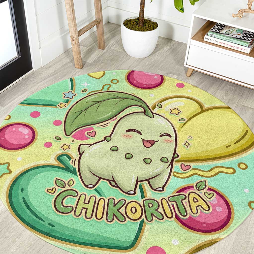 Chikorita Round Carpet Vibrant Pastel Leaf Pop Art