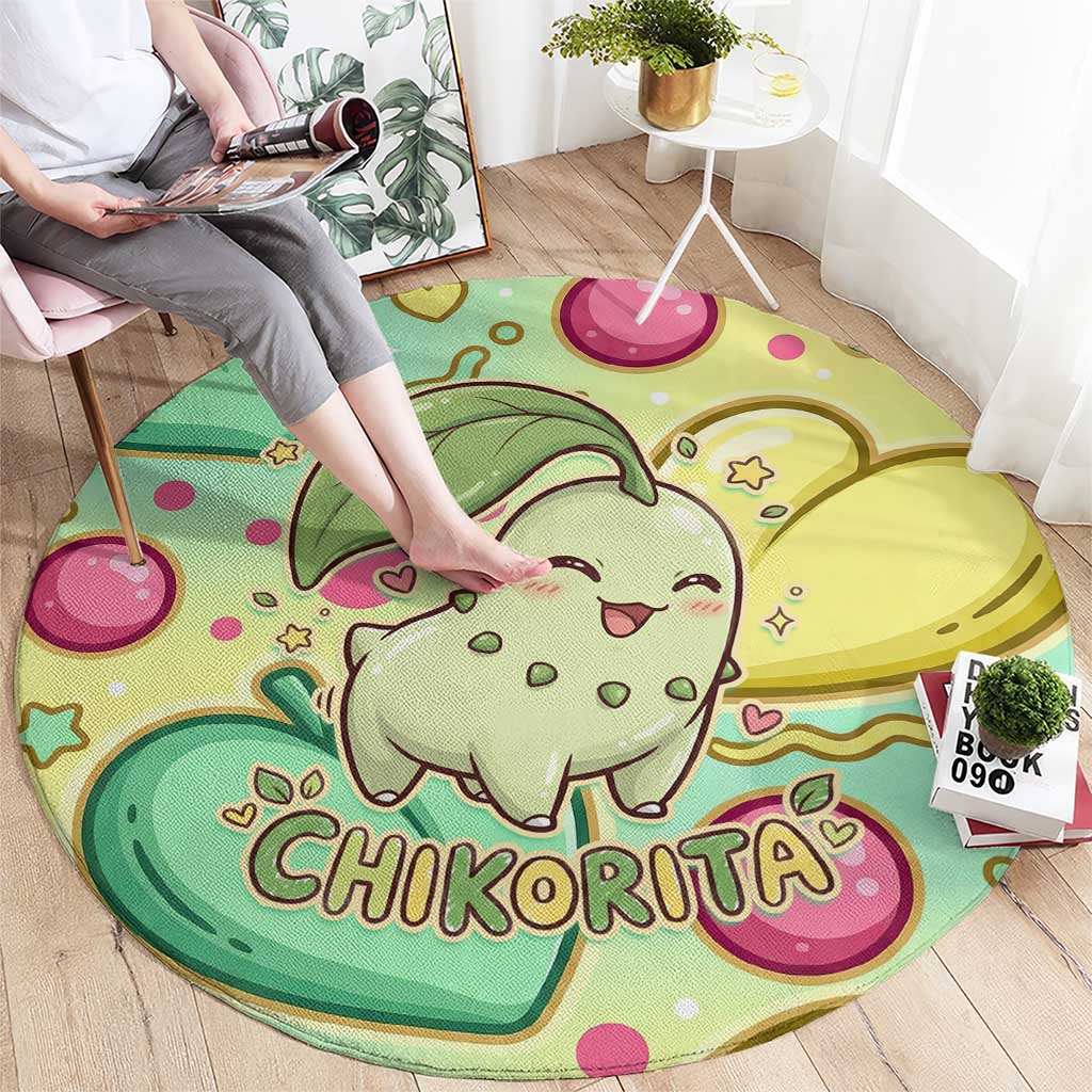 Chikorita Round Carpet Vibrant Pastel Leaf Pop Art