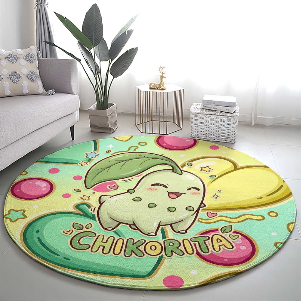Chikorita Round Carpet Vibrant Pastel Leaf Pop Art