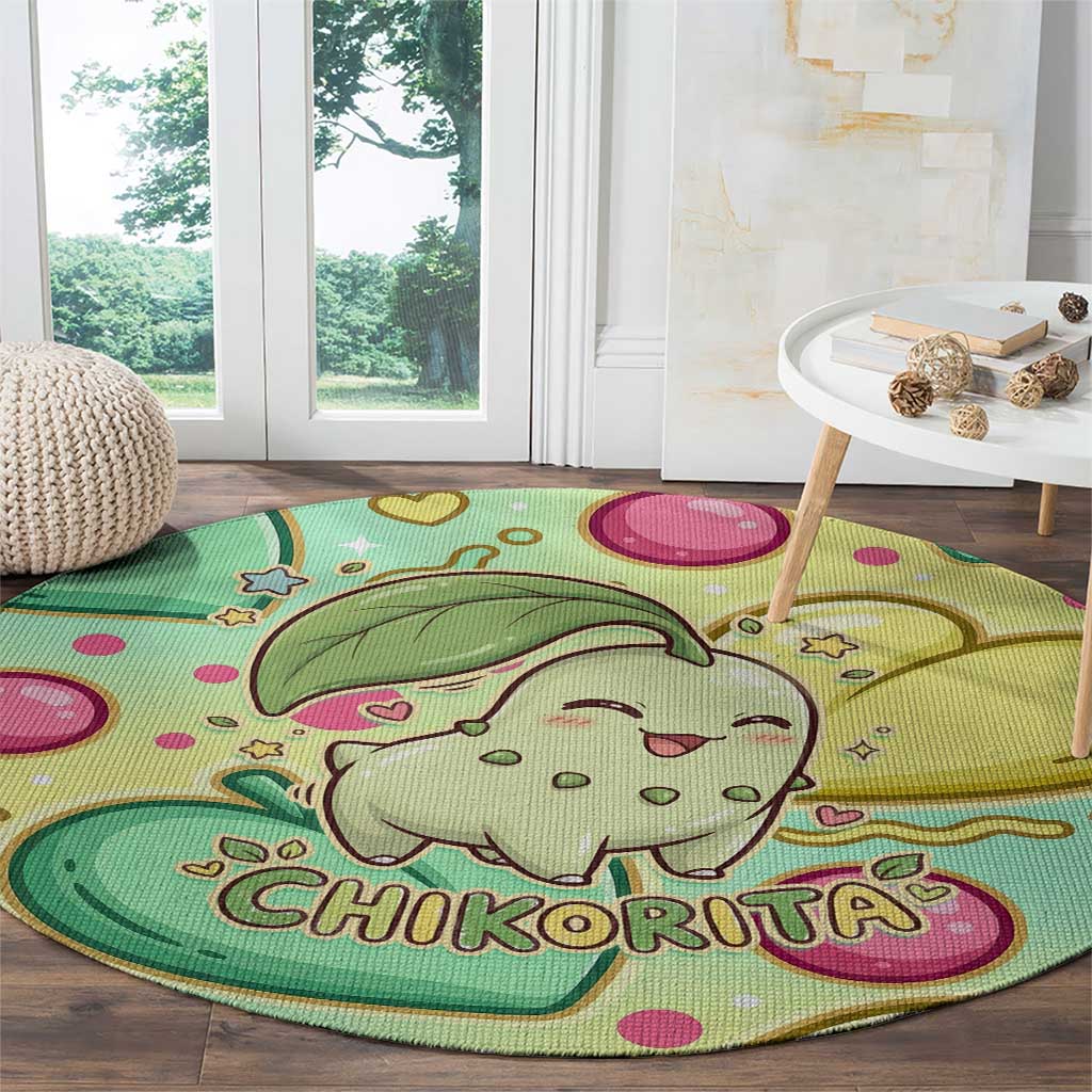 Chikorita Round Carpet Vibrant Pastel Leaf Pop Art