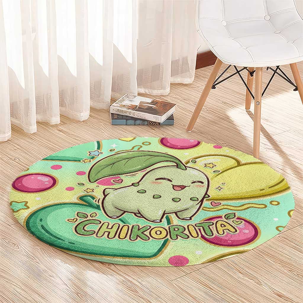 Chikorita Round Carpet Vibrant Pastel Leaf Pop Art