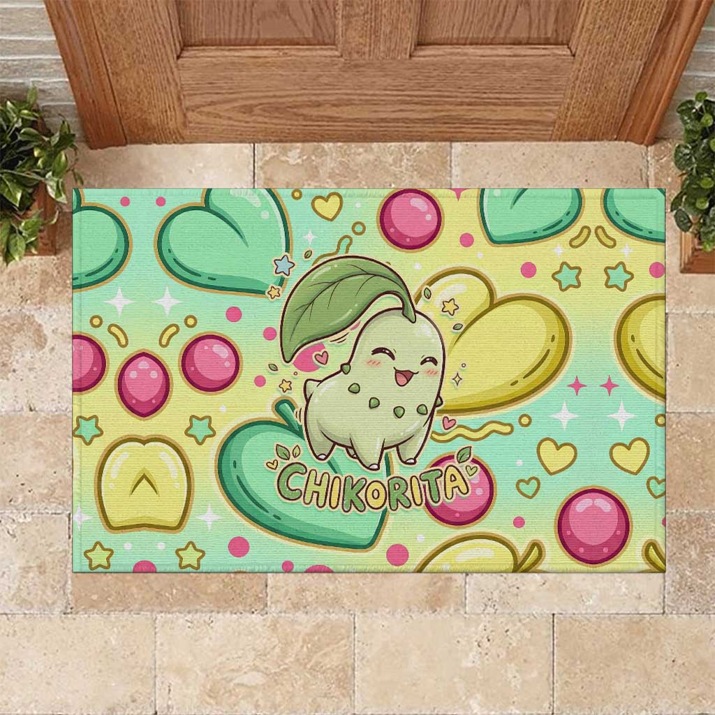 Chikorita Rubber Doormat Vibrant Pastel Leaf Pop Art