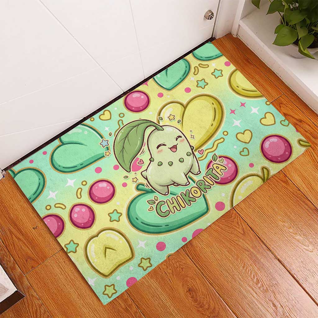 Chikorita Rubber Doormat Vibrant Pastel Leaf Pop Art