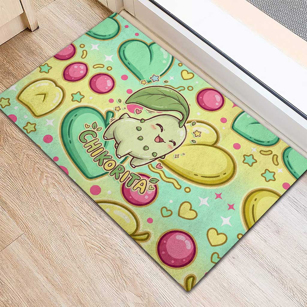 Chikorita Rubber Doormat Vibrant Pastel Leaf Pop Art