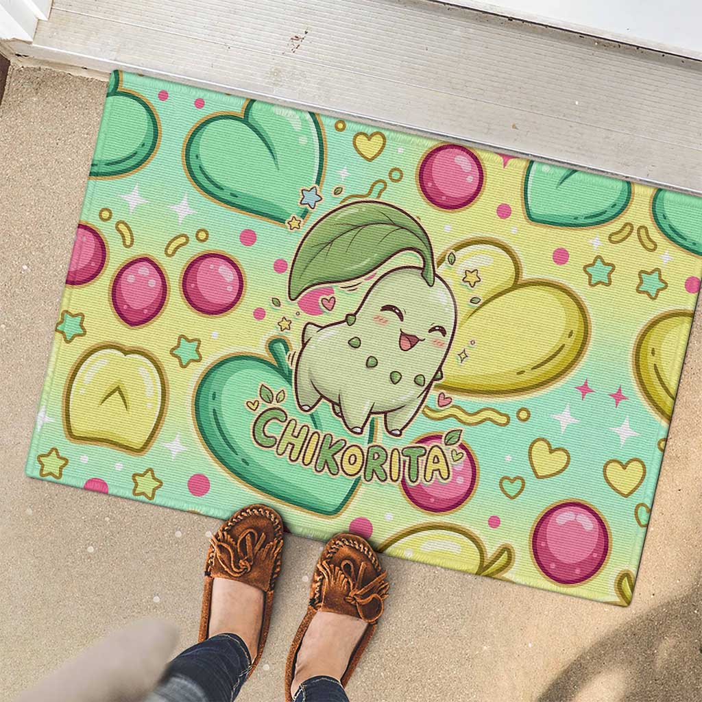 Chikorita Rubber Doormat Vibrant Pastel Leaf Pop Art