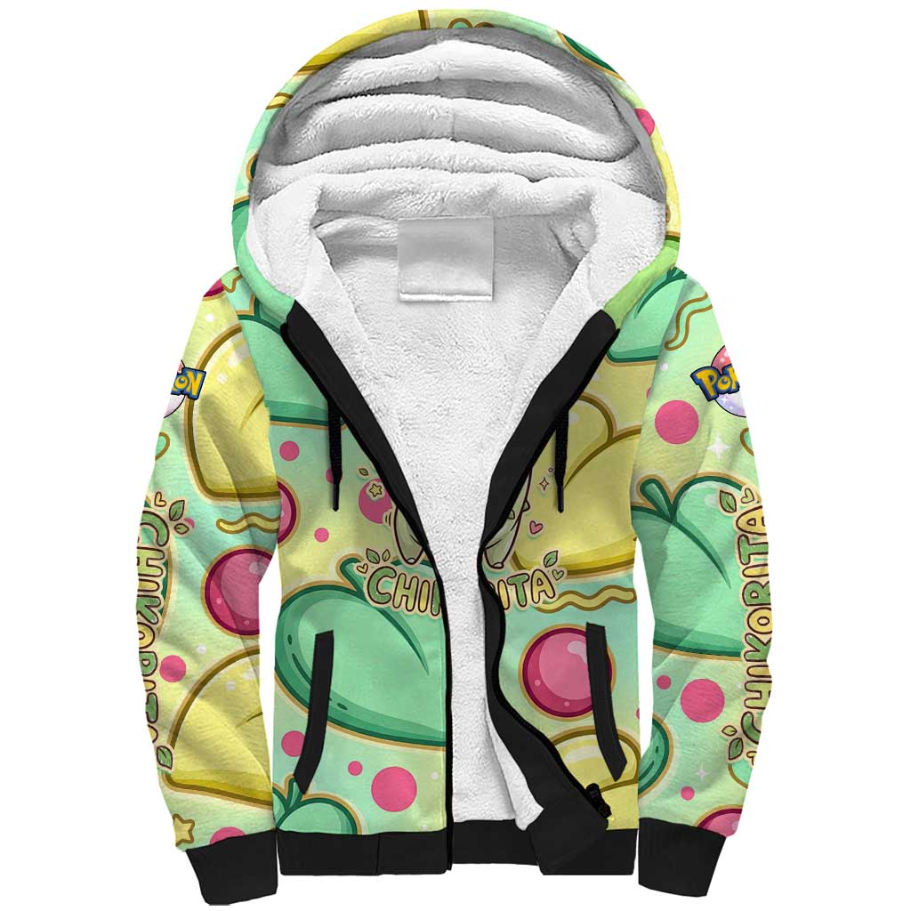 Chikorita Sherpa Hoodie Vibrant Pastel Leaf Pop Art