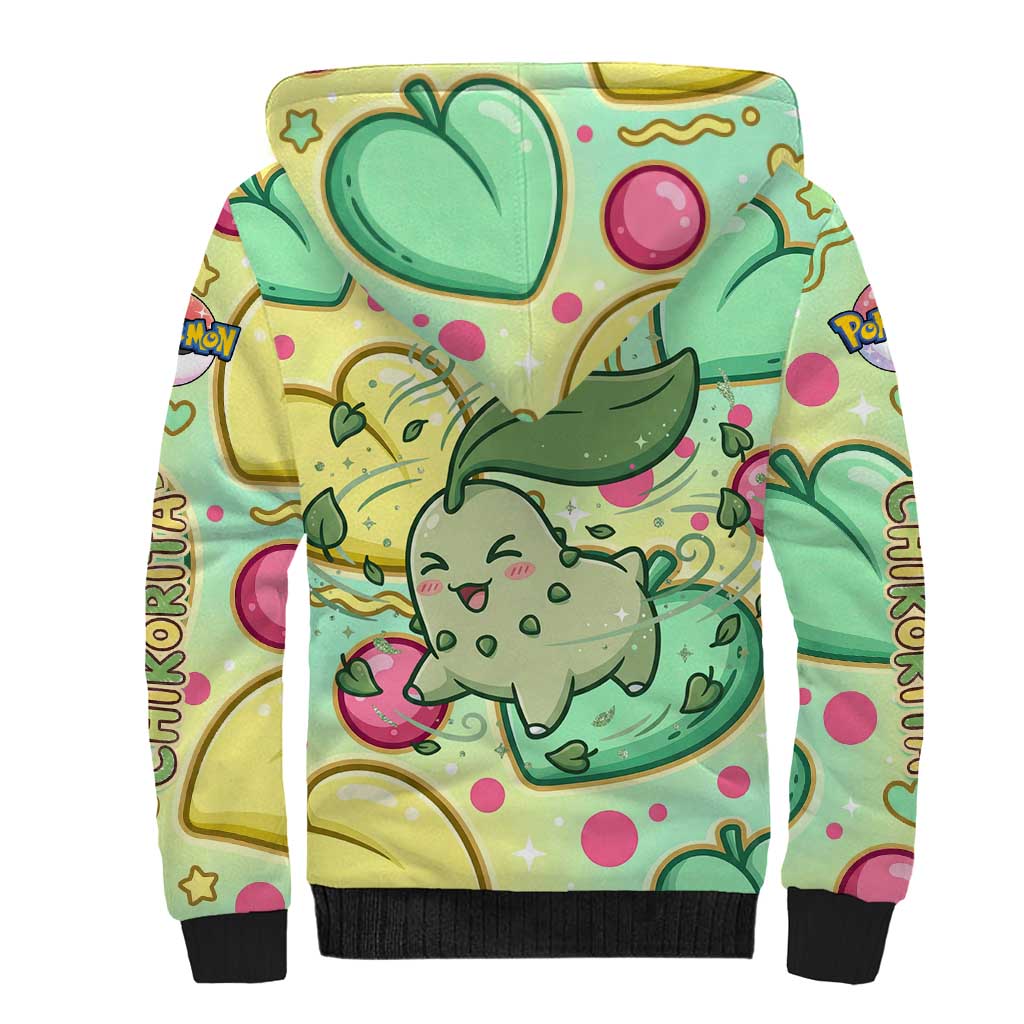 Chikorita Sherpa Hoodie Vibrant Pastel Leaf Pop Art