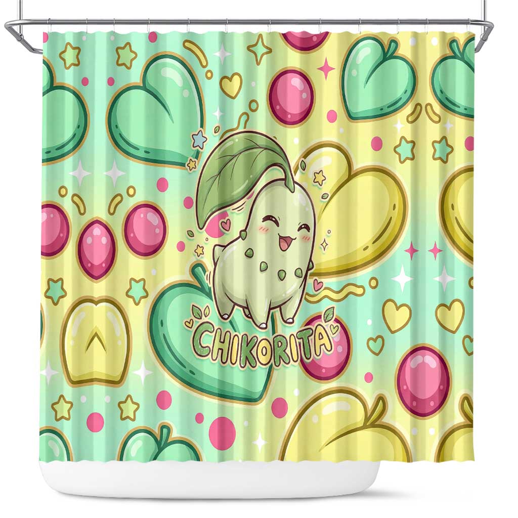 Chikorita Shower Curtain Vibrant Pastel Leaf Pop Art