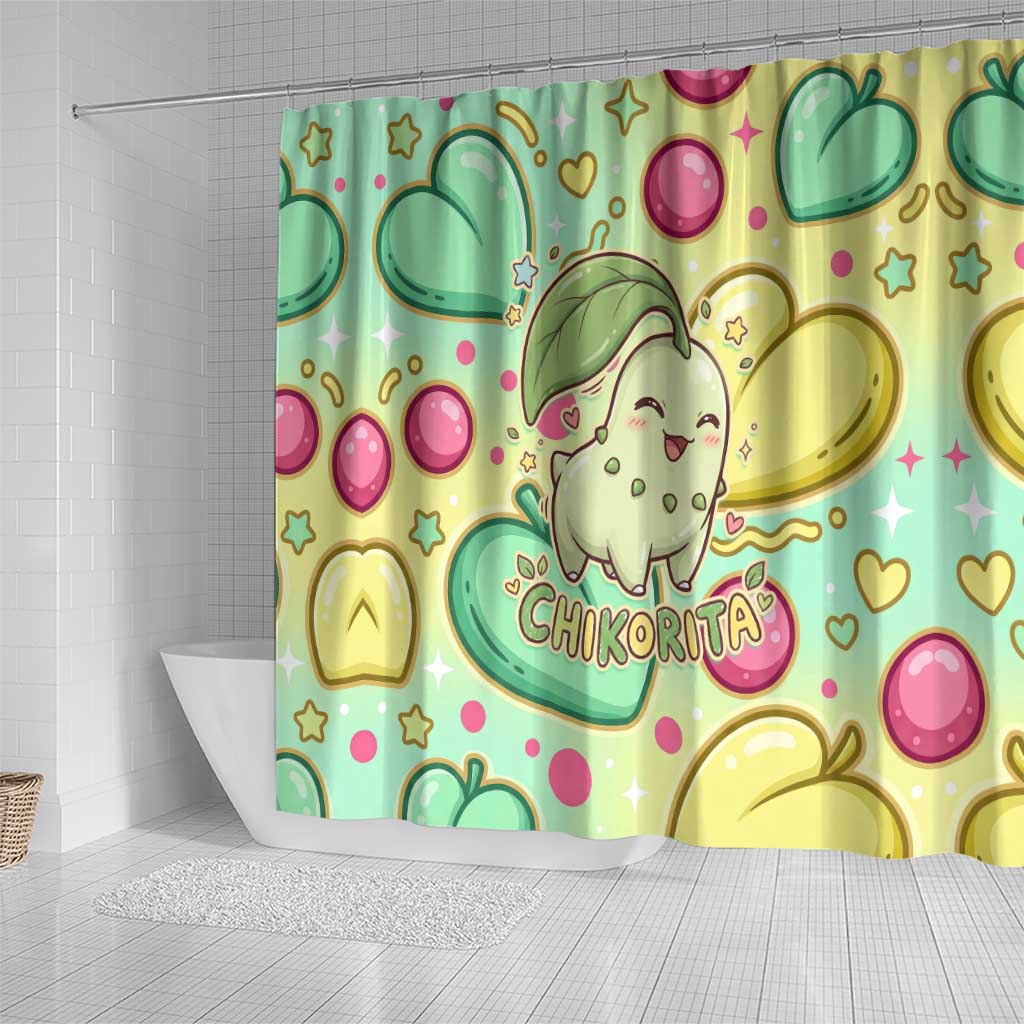 Chikorita Shower Curtain Vibrant Pastel Leaf Pop Art