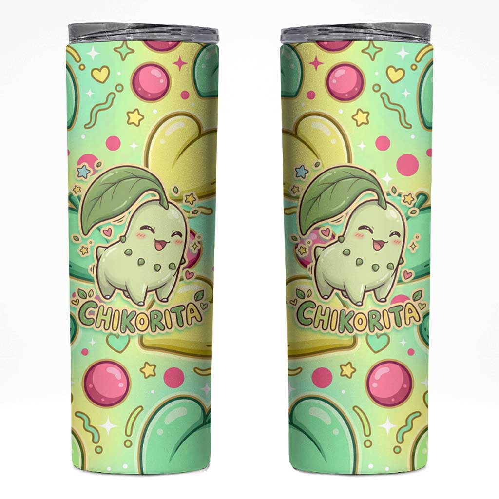 Chikorita Skinny Tumbler Vibrant Pastel Leaf Pop Art