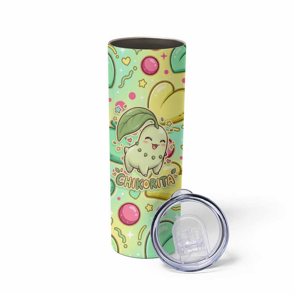 Chikorita Skinny Tumbler Vibrant Pastel Leaf Pop Art
