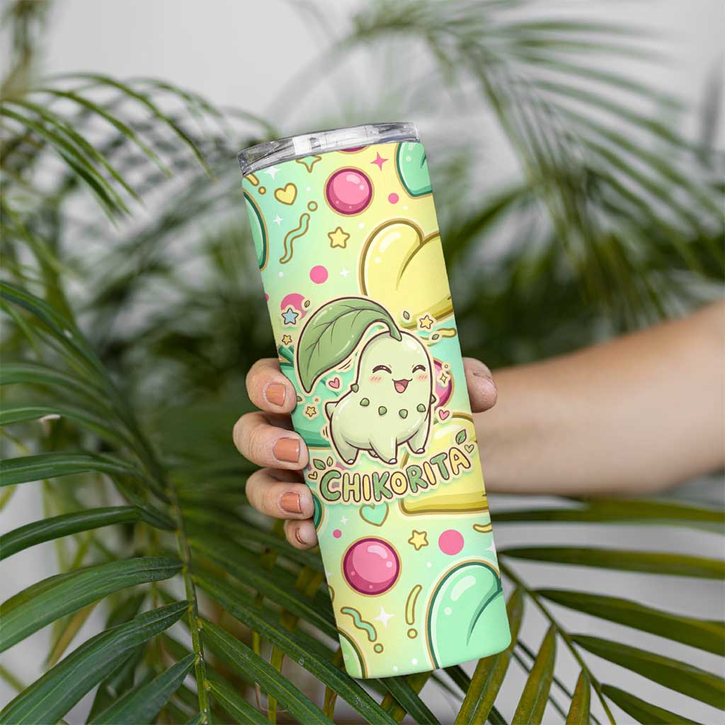 Chikorita Skinny Tumbler Vibrant Pastel Leaf Pop Art