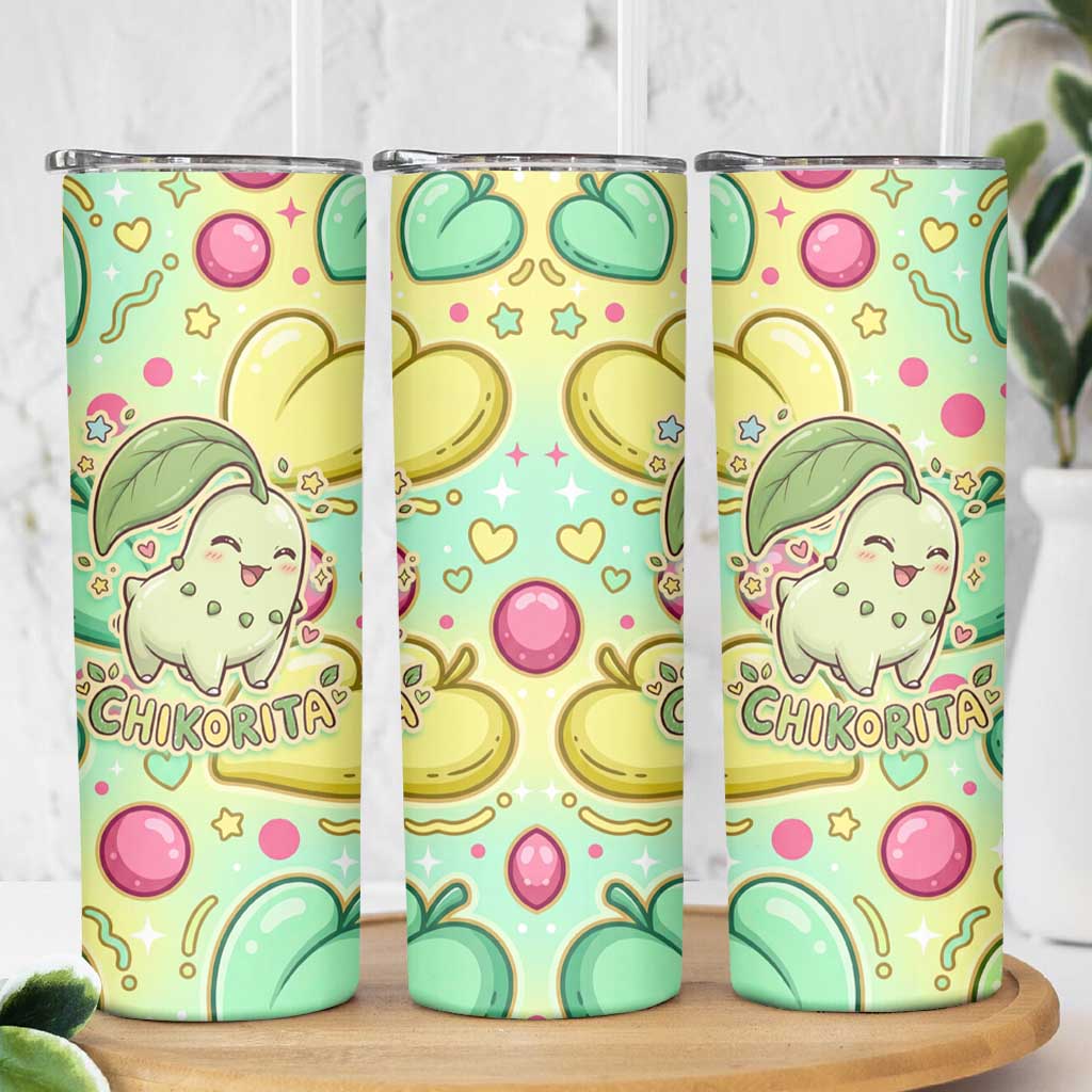 Chikorita Skinny Tumbler Vibrant Pastel Leaf Pop Art