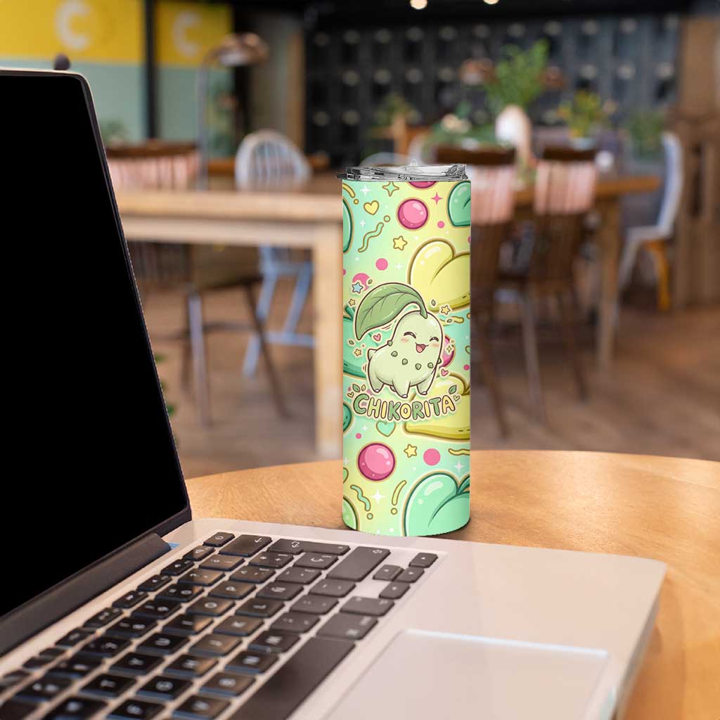 Chikorita Skinny Tumbler Vibrant Pastel Leaf Pop Art