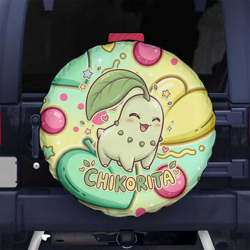Chikorita Spare Tire Cover Vibrant Pastel Leaf Pop Art