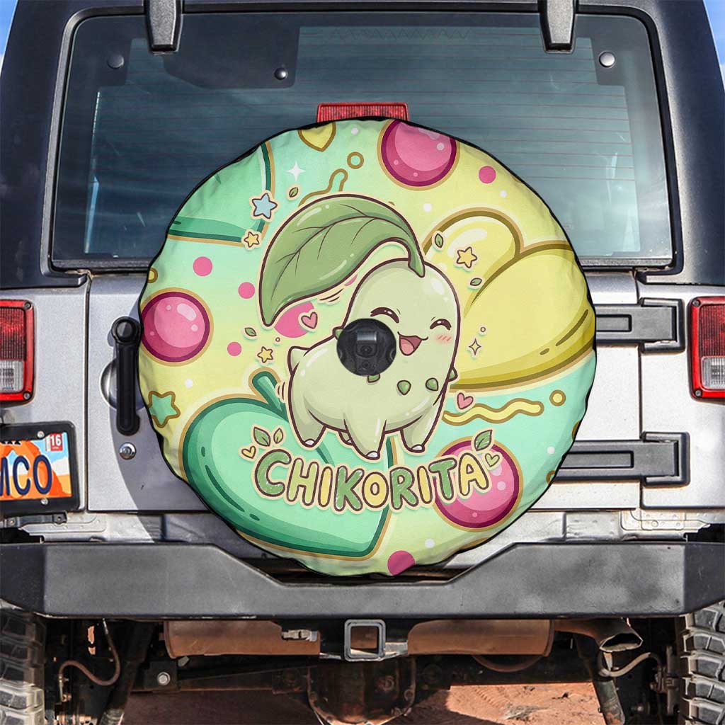 Chikorita Spare Tire Cover Vibrant Pastel Leaf Pop Art