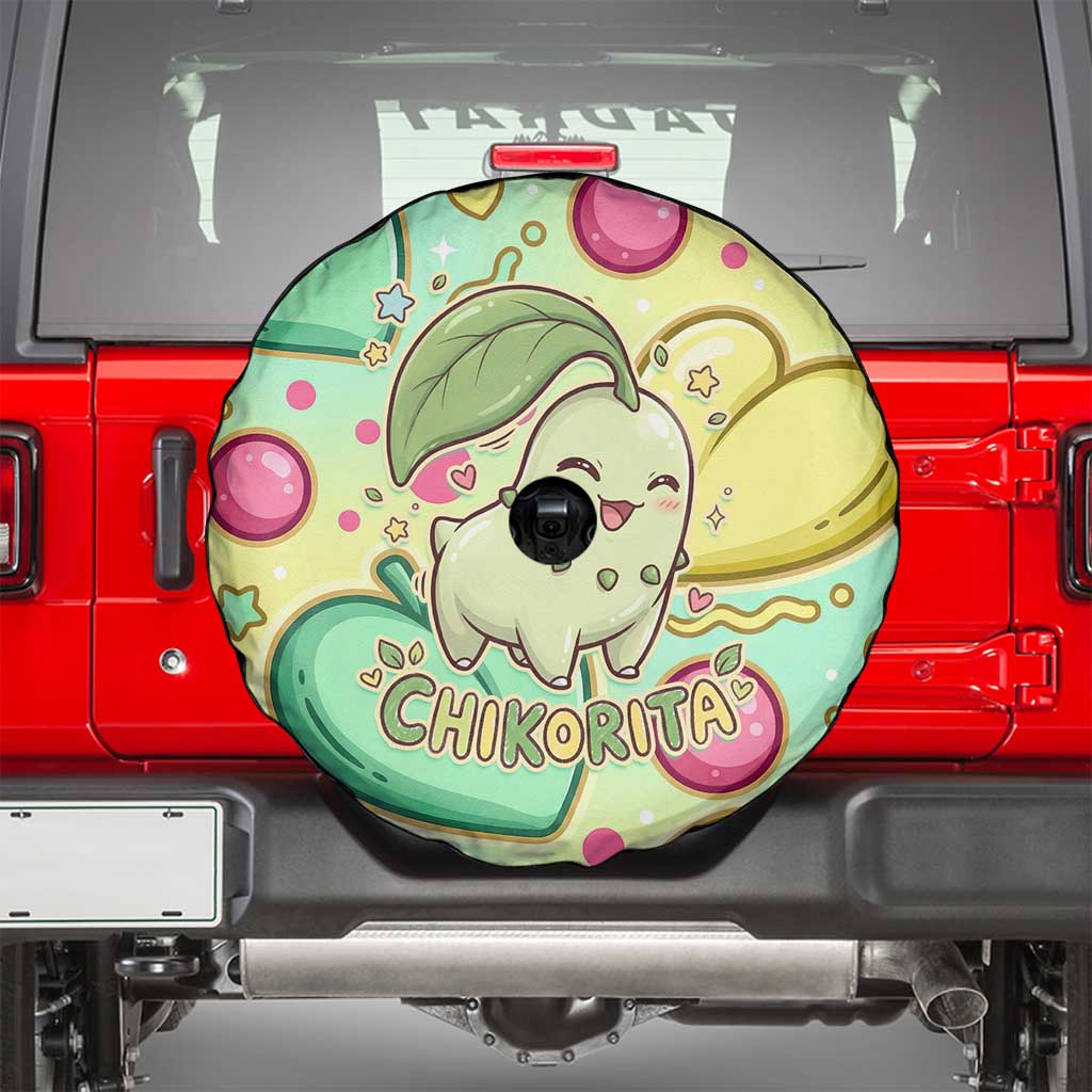 Chikorita Spare Tire Cover Vibrant Pastel Leaf Pop Art