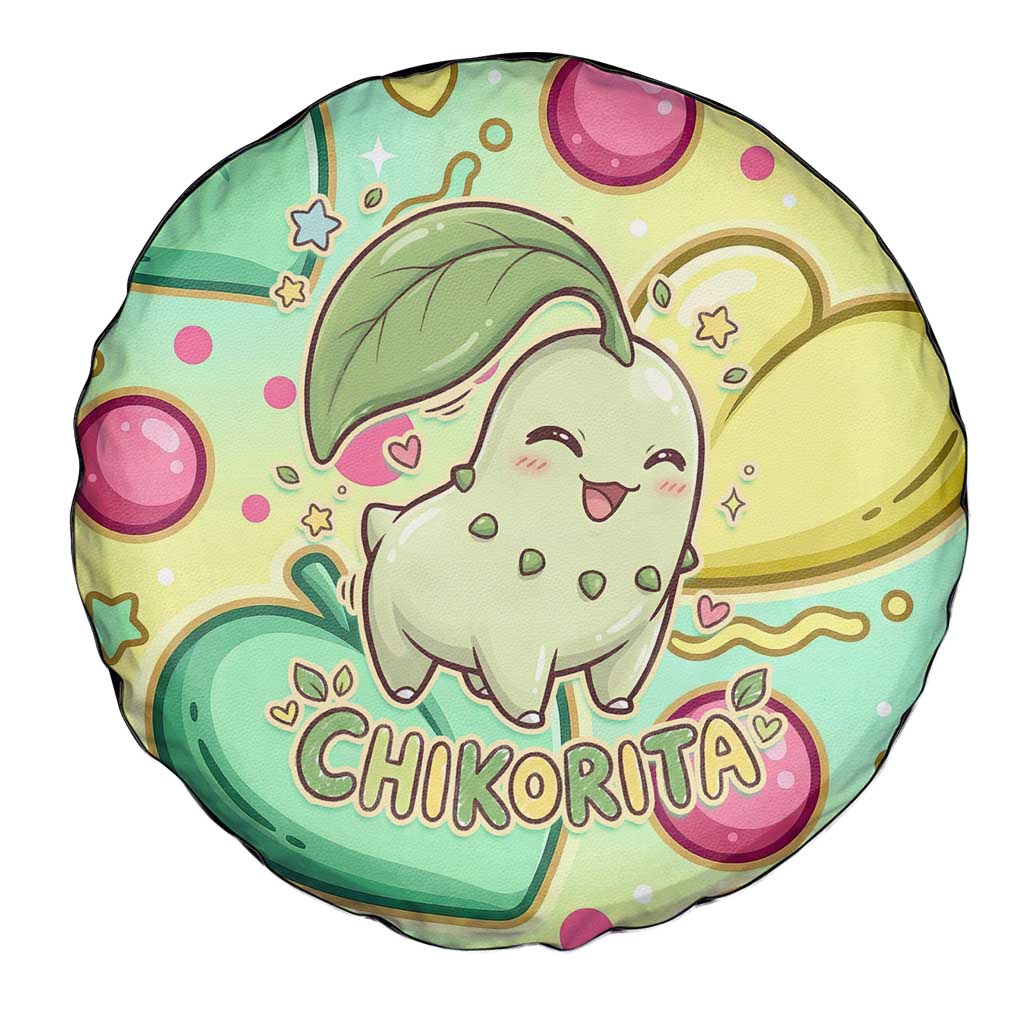 Chikorita Spare Tire Cover Vibrant Pastel Leaf Pop Art