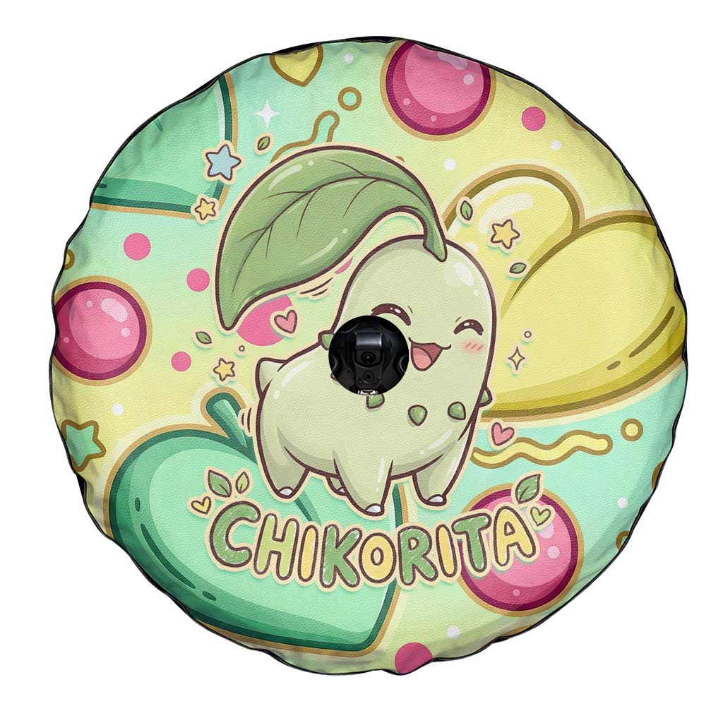 Chikorita Spare Tire Cover Vibrant Pastel Leaf Pop Art