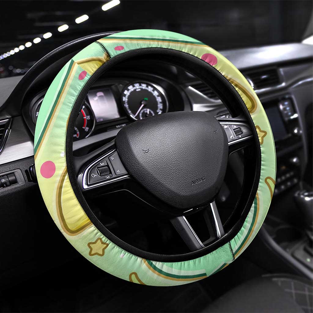 Chikorita Steering Wheel Cover Vibrant Pastel Leaf Pop Art