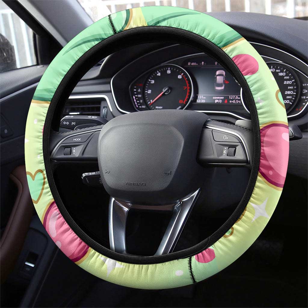 Chikorita Steering Wheel Cover Vibrant Pastel Leaf Pop Art