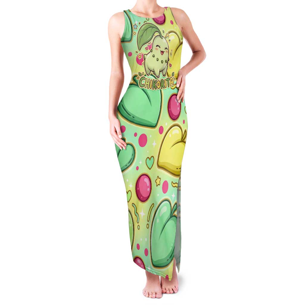 Chikorita Tank Maxi Dress Vibrant Pastel Leaf Pop Art