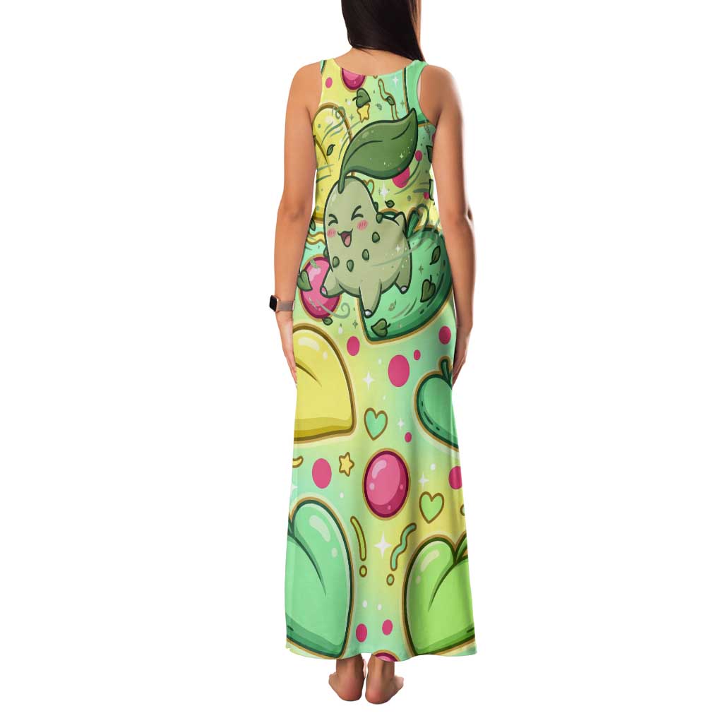Chikorita Tank Maxi Dress Vibrant Pastel Leaf Pop Art
