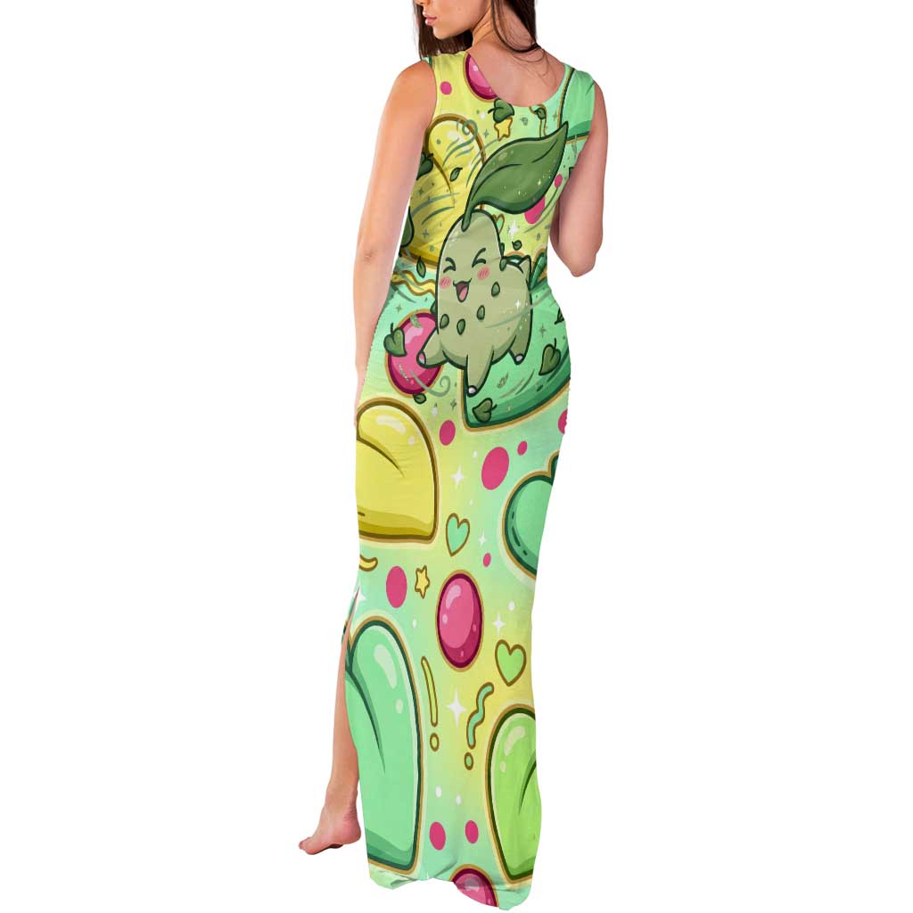 Chikorita Tank Maxi Dress Vibrant Pastel Leaf Pop Art