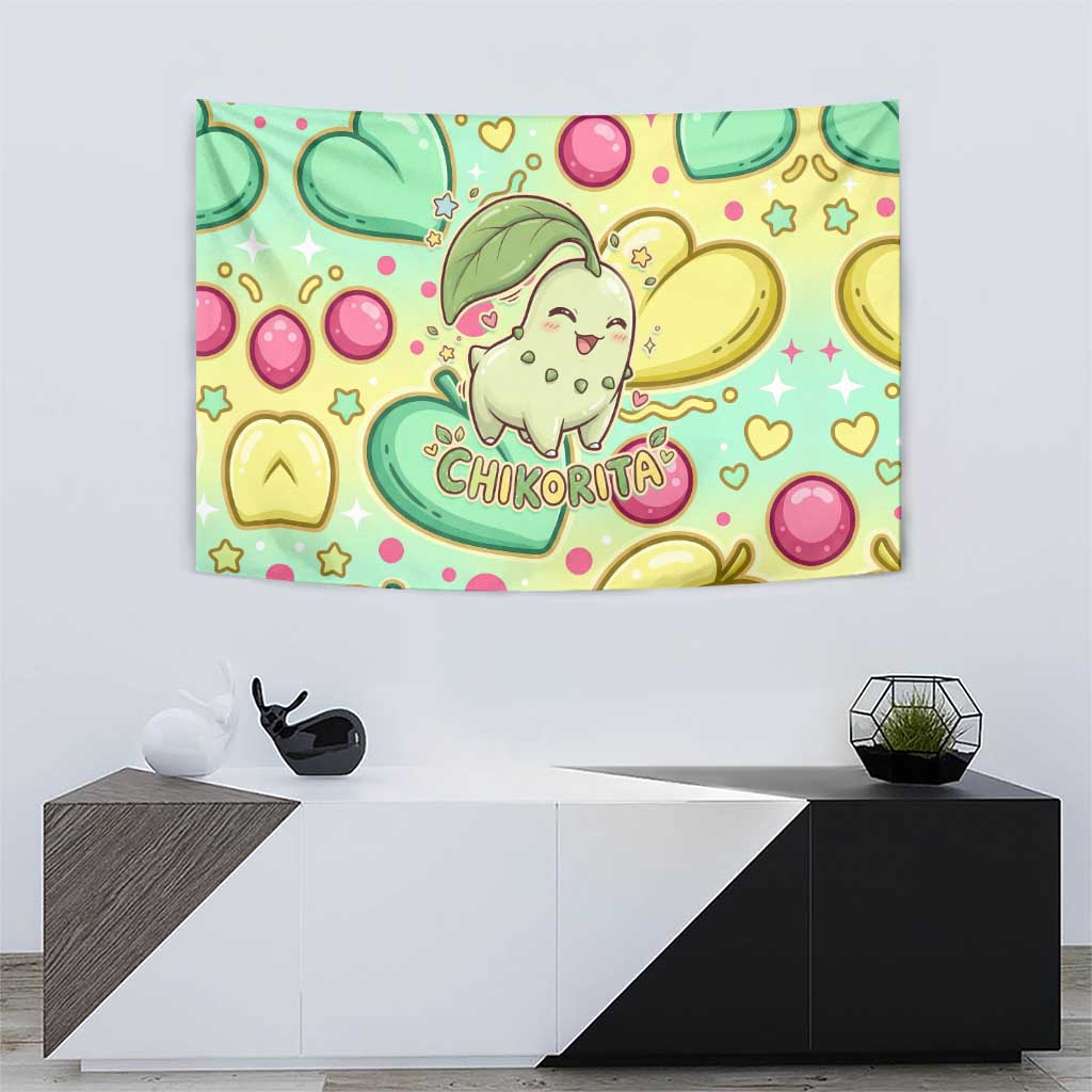 Chikorita Tapestry Vibrant Pastel Leaf Pop Art