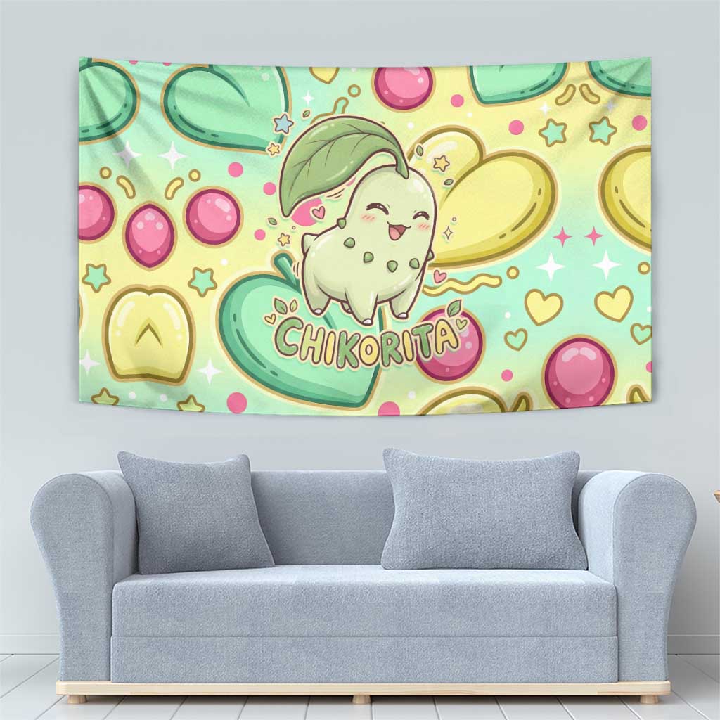 Chikorita Tapestry Vibrant Pastel Leaf Pop Art