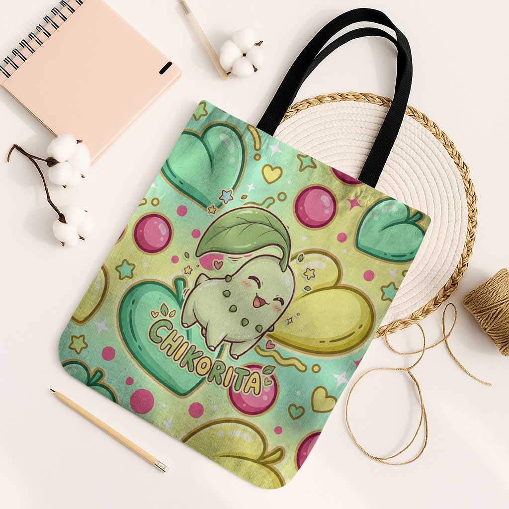 Chikorita Tote Bag Vibrant Pastel Leaf Pop Art