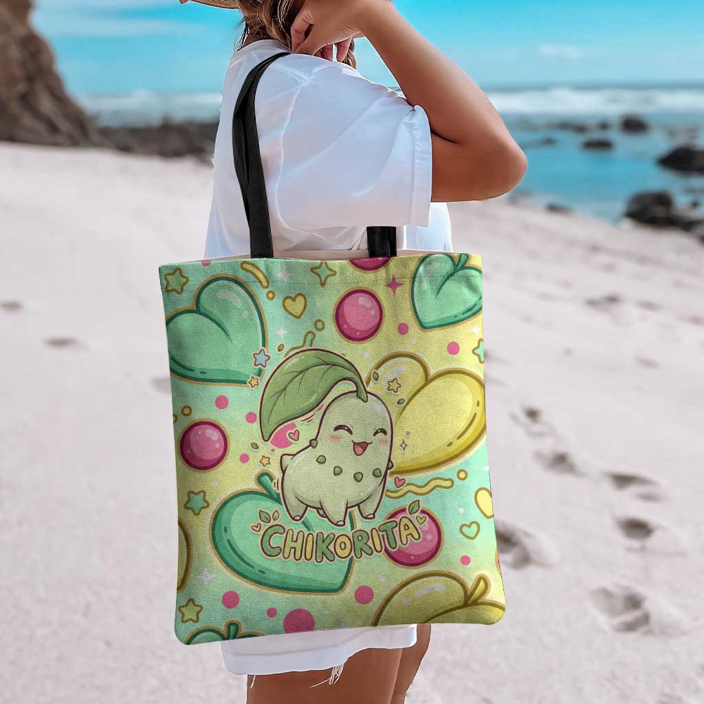 Chikorita Tote Bag Vibrant Pastel Leaf Pop Art