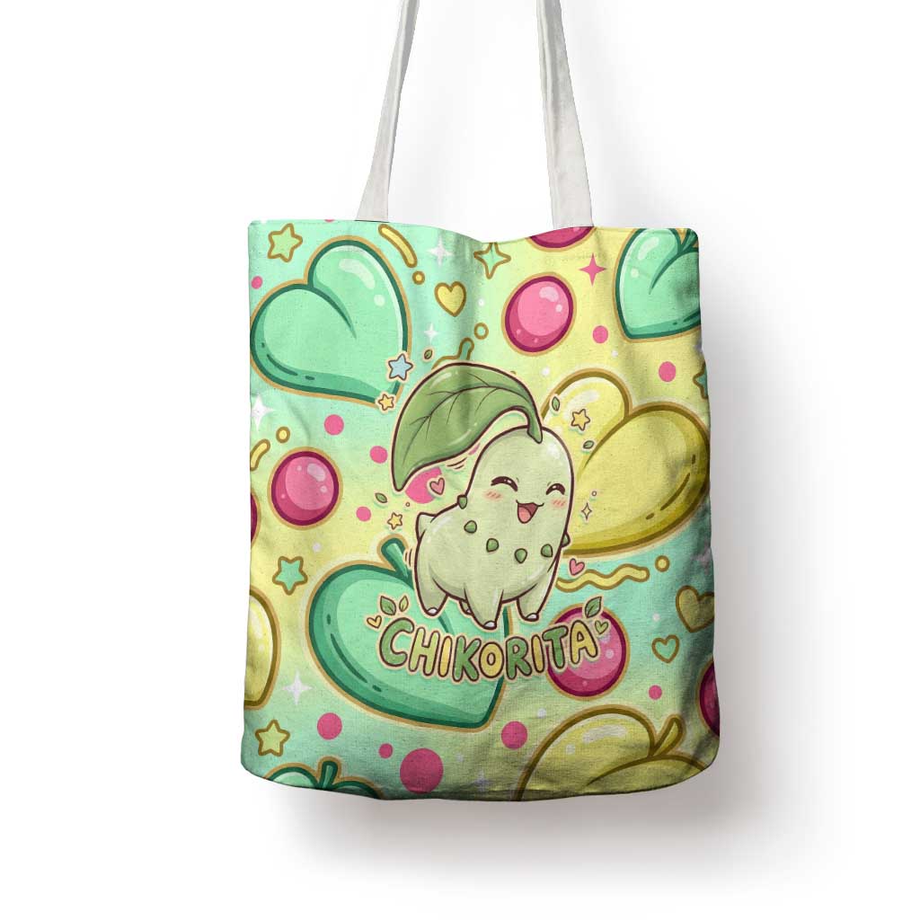 Chikorita Tote Bag Vibrant Pastel Leaf Pop Art
