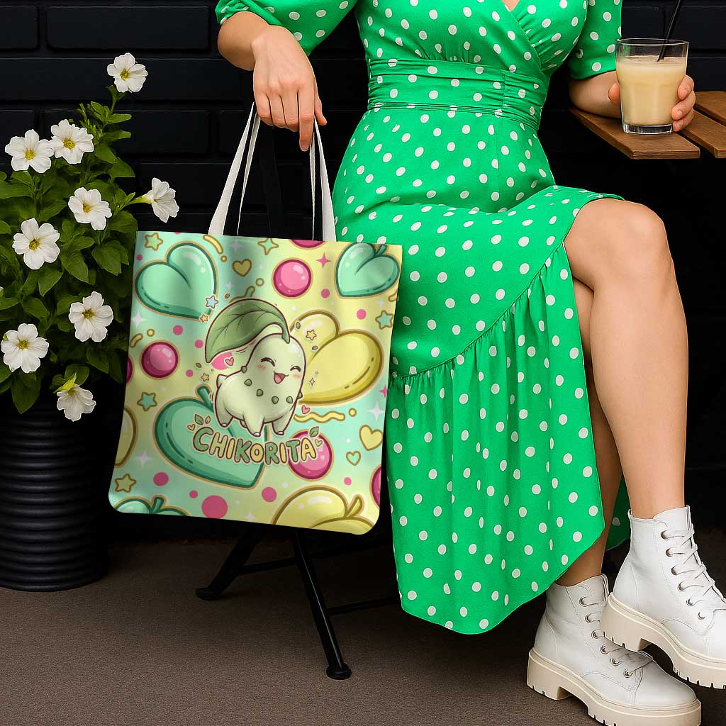 Chikorita Tote Bag Vibrant Pastel Leaf Pop Art