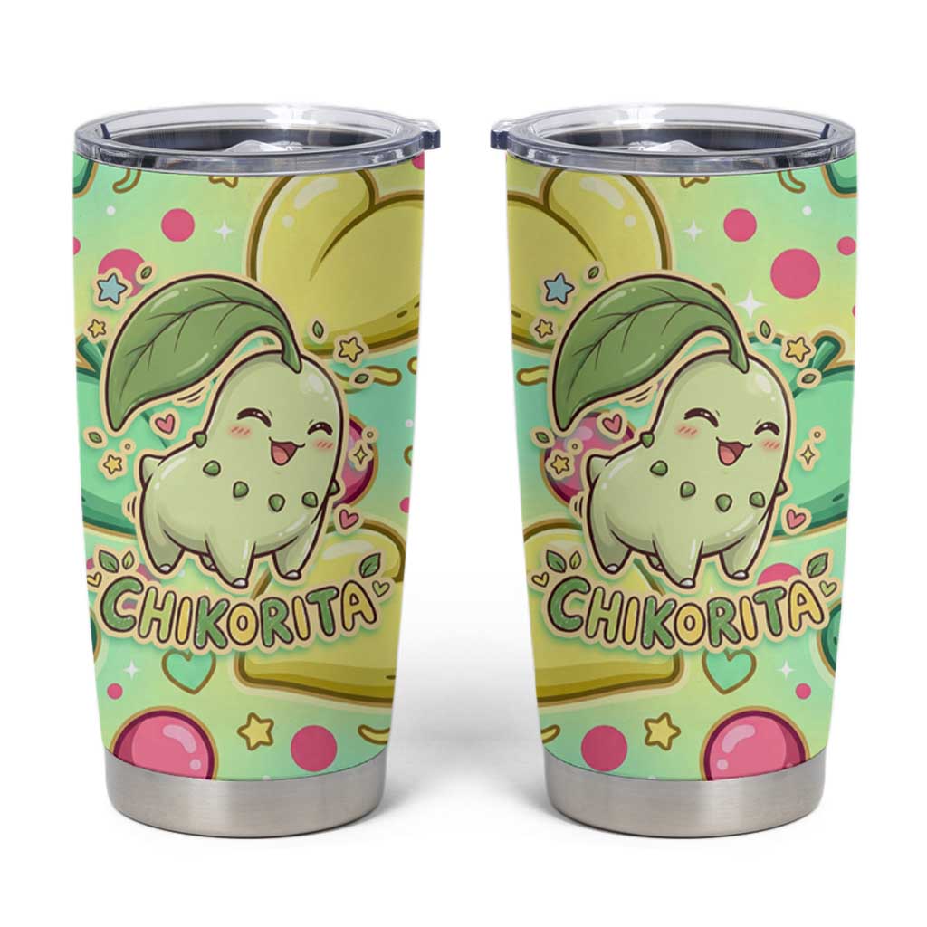 Chikorita Tumbler Cup Vibrant Pastel Leaf Pop Art