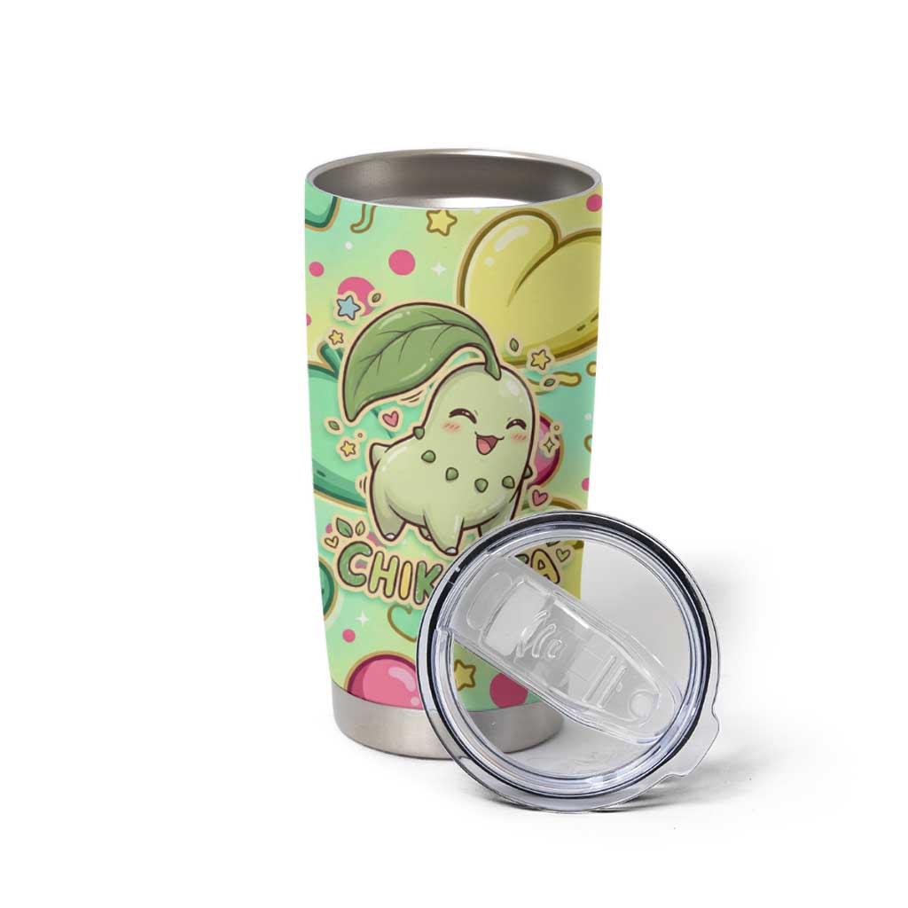 Chikorita Tumbler Cup Vibrant Pastel Leaf Pop Art