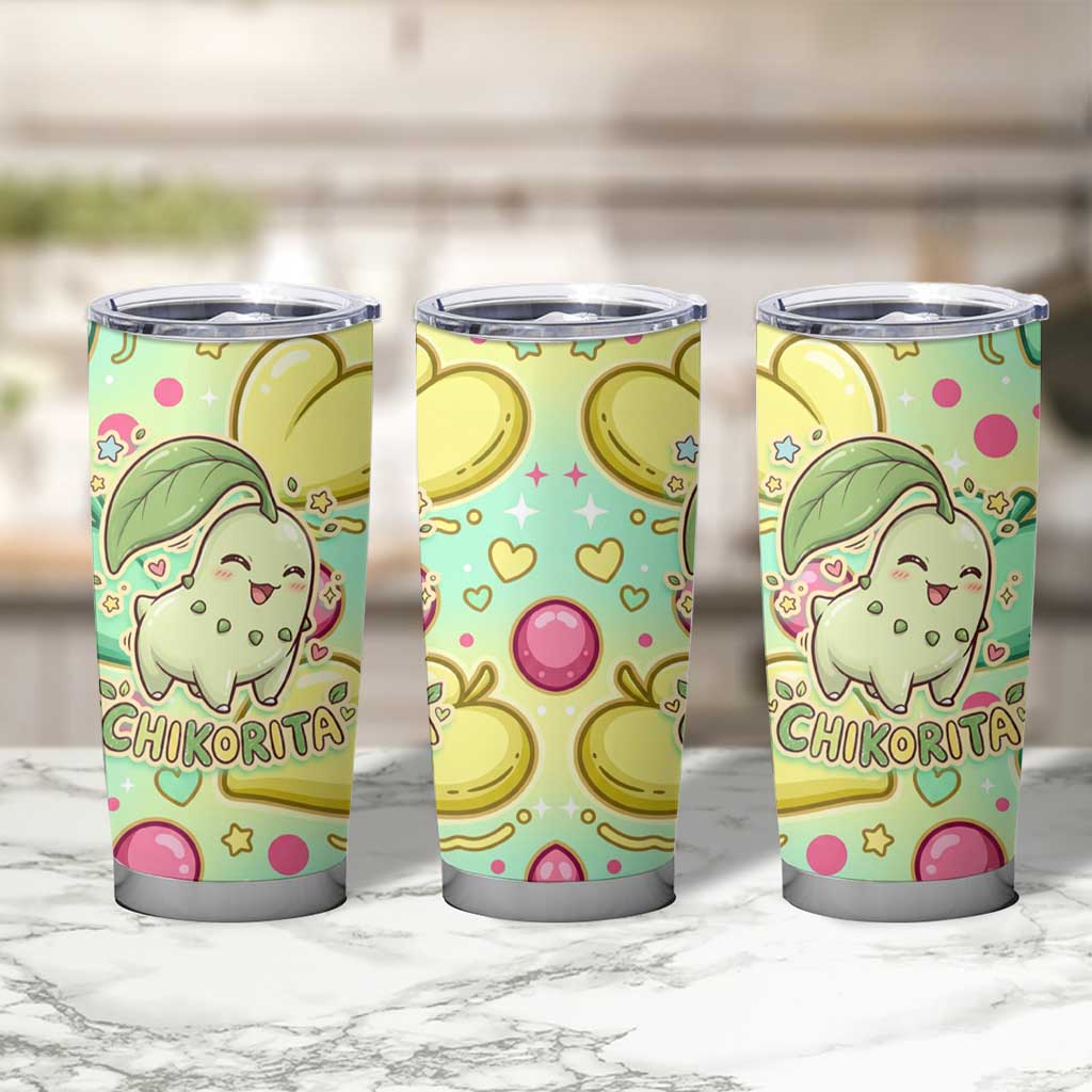 Chikorita Tumbler Cup Vibrant Pastel Leaf Pop Art