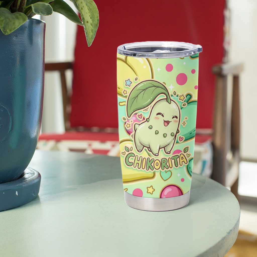 Chikorita Tumbler Cup Vibrant Pastel Leaf Pop Art