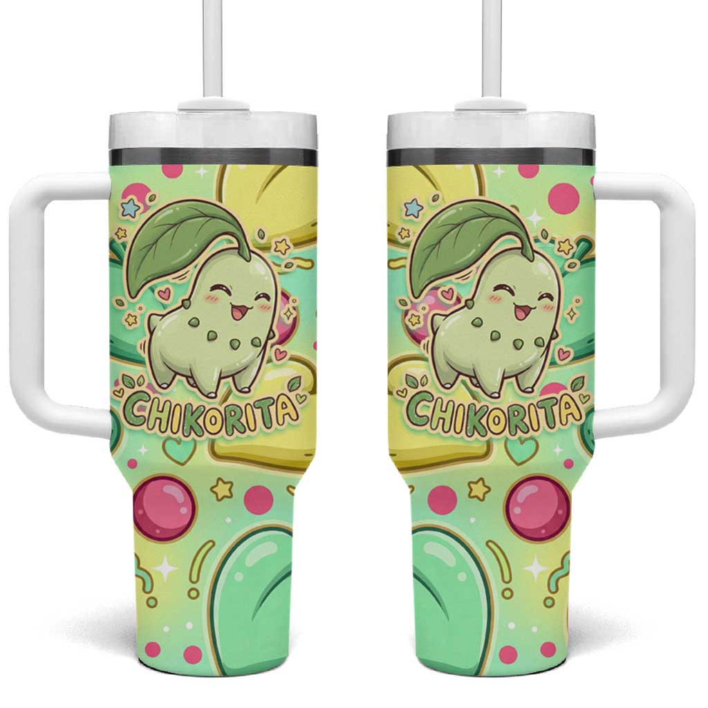 Chikorita Tumbler With Handle Vibrant Pastel Leaf Pop Art