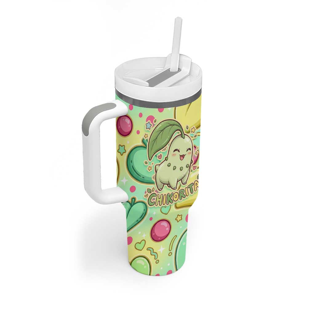 Chikorita Tumbler With Handle Vibrant Pastel Leaf Pop Art