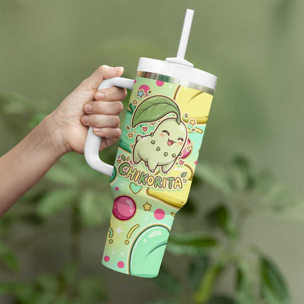 Chikorita Tumbler With Handle Vibrant Pastel Leaf Pop Art