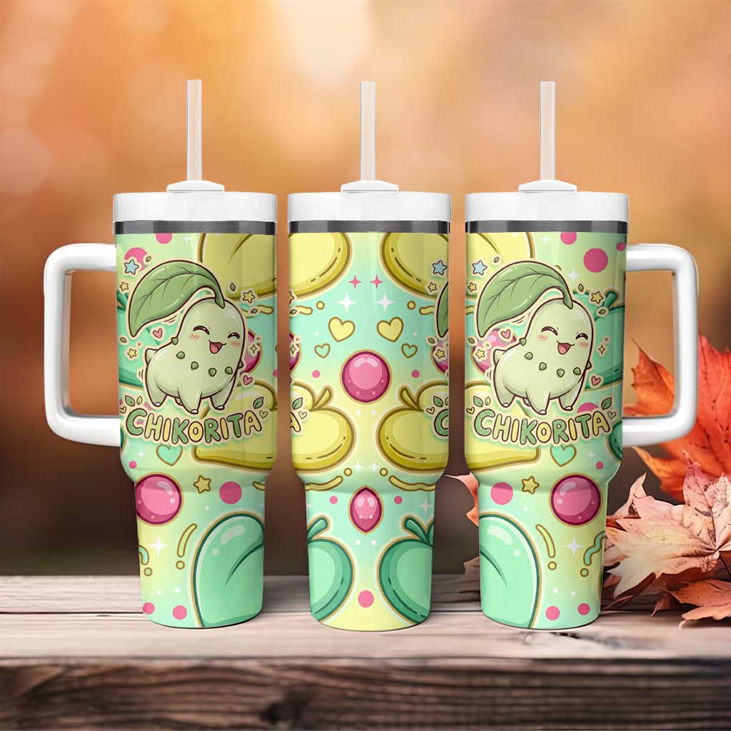 Chikorita Tumbler With Handle Vibrant Pastel Leaf Pop Art