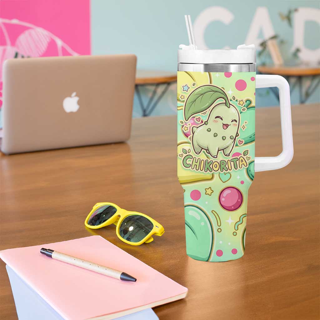 Chikorita Tumbler With Handle Vibrant Pastel Leaf Pop Art