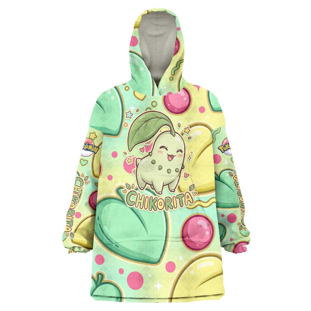 Chikorita Wearable Blanket Hoodie Vibrant Pastel Leaf Pop Art