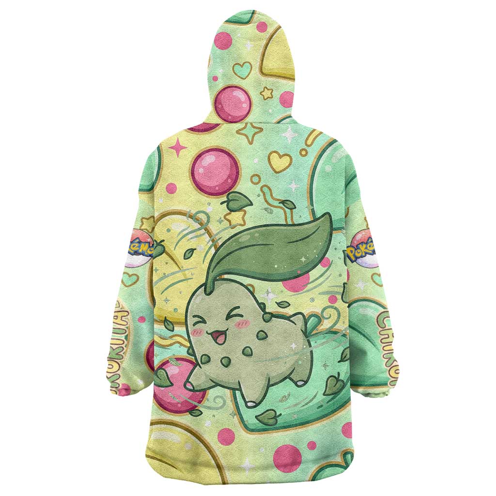 Chikorita Wearable Blanket Hoodie Vibrant Pastel Leaf Pop Art