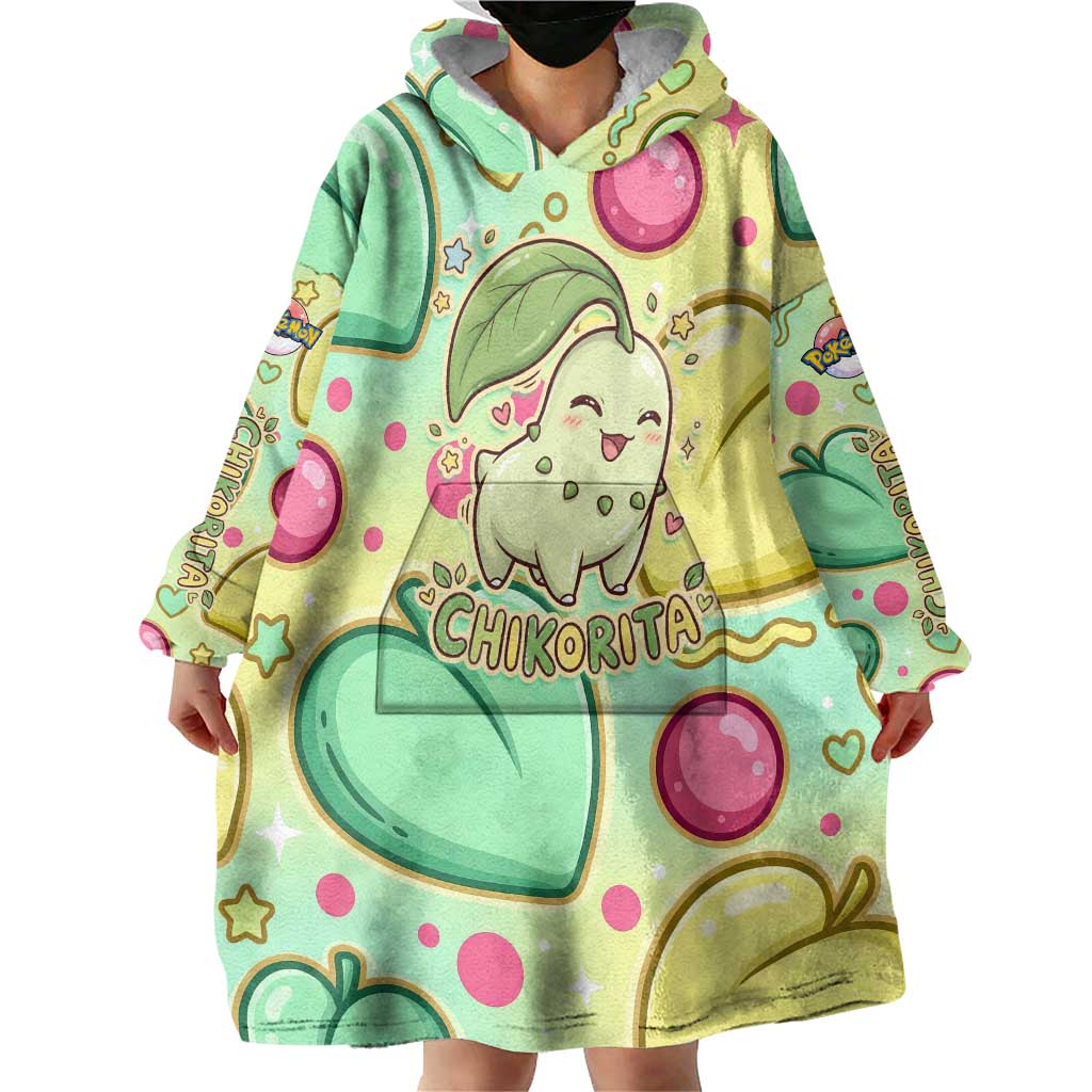 Chikorita Wearable Blanket Hoodie Vibrant Pastel Leaf Pop Art