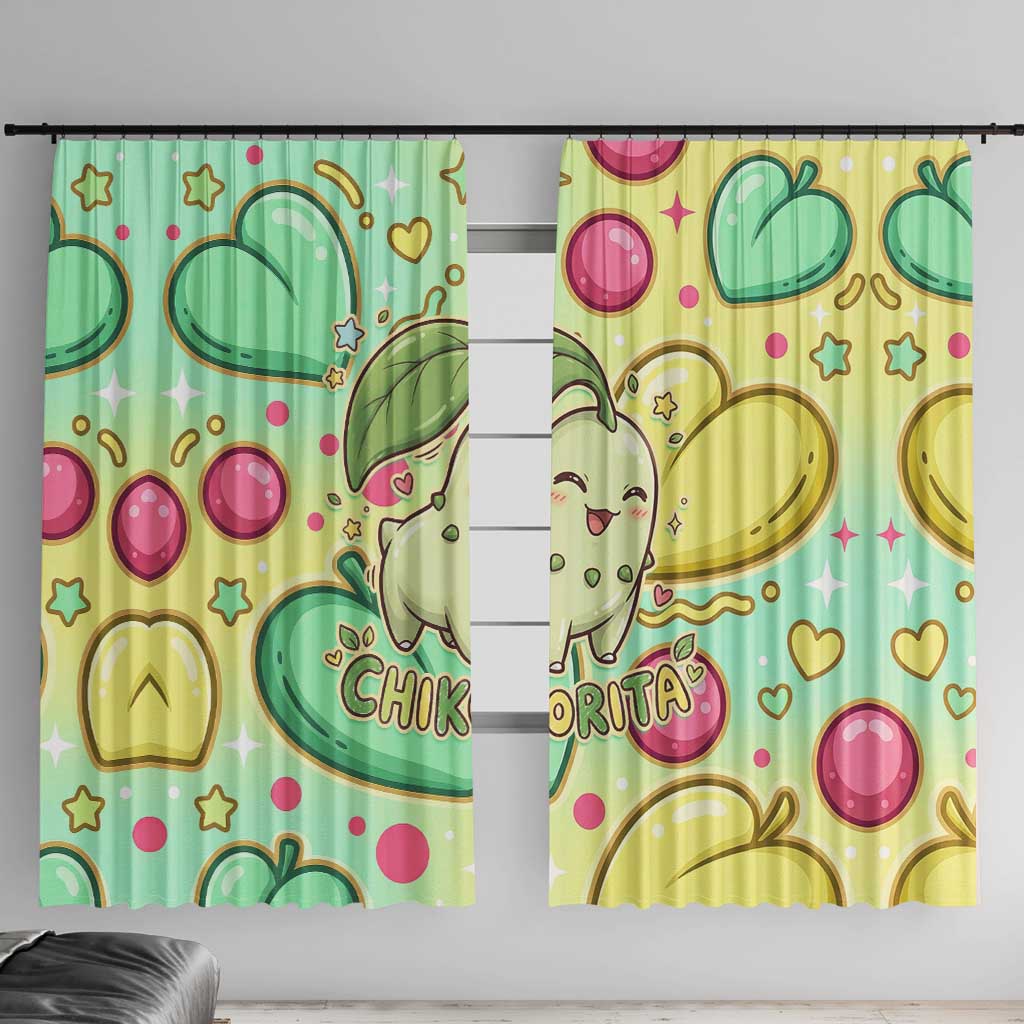 Chikorita Window Curtain Vibrant Pastel Leaf Pop Art