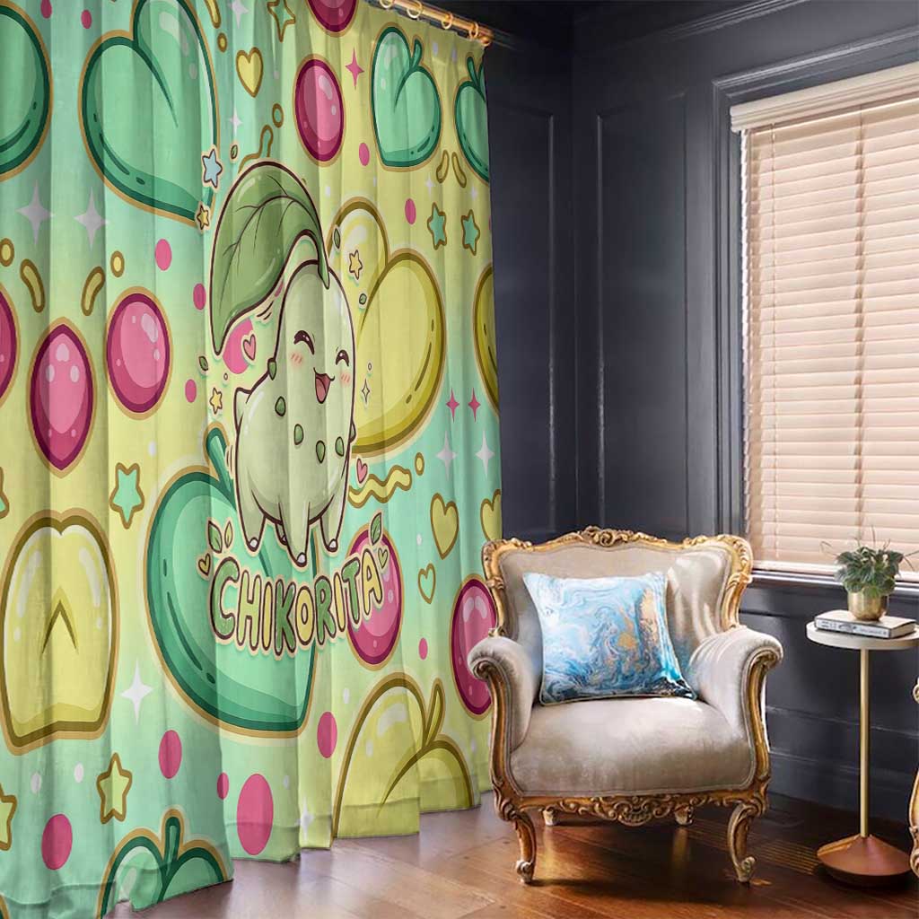 Chikorita Window Curtain Vibrant Pastel Leaf Pop Art