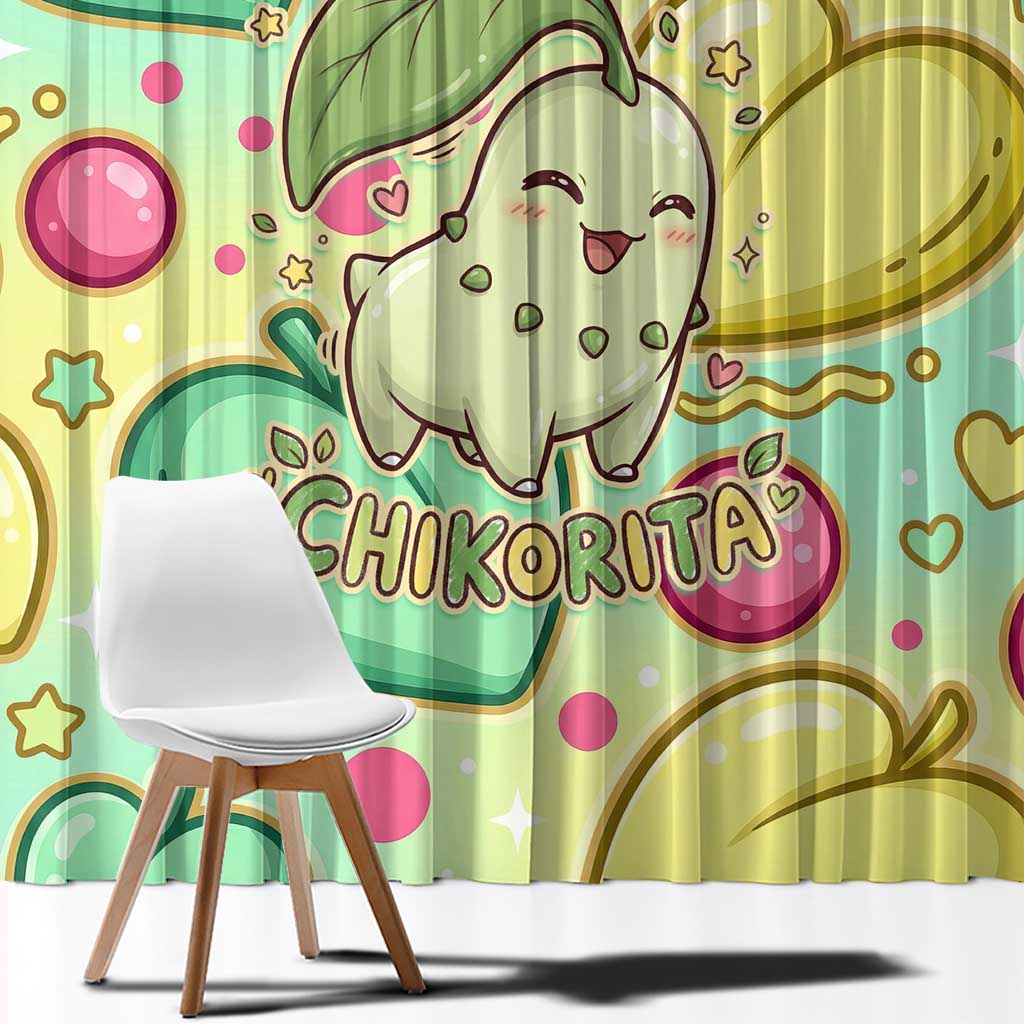 Chikorita Window Curtain Vibrant Pastel Leaf Pop Art