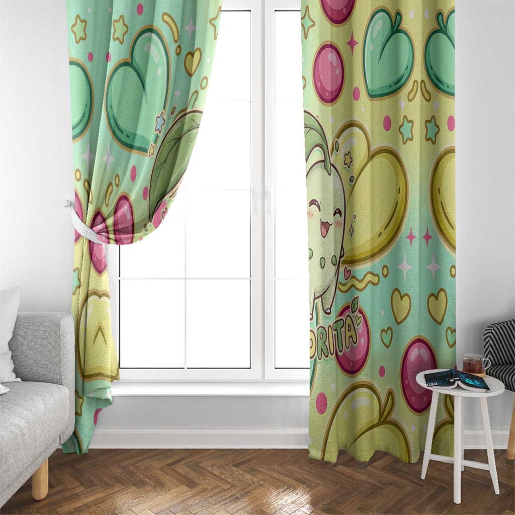 Chikorita Window Curtain Vibrant Pastel Leaf Pop Art